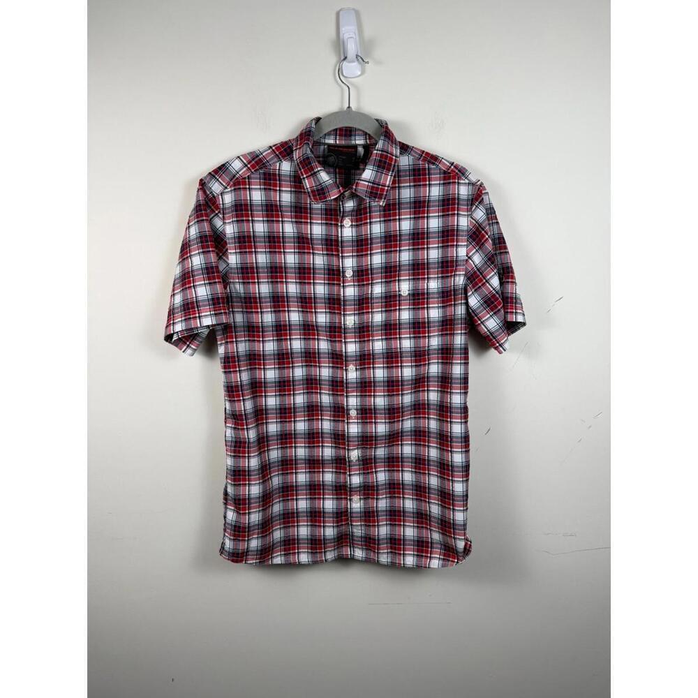 Mammut Shirt Medium Red ‎ Plaid Trovat Trail Button Up Lightweight Hiking UPF